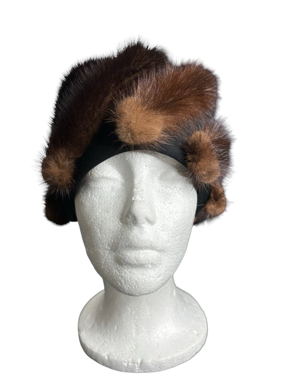 Vintage Mink Fur Hat Originals By Mr. M 60s Bucket Hat Brown Black Women's OS